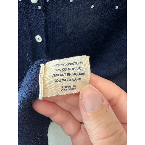ANTHROPOLOGIE Jane Wheeler Navy Beaded Cardigan NWT Mohair Wool Blend Pearl | XS - Picture 8 of 10